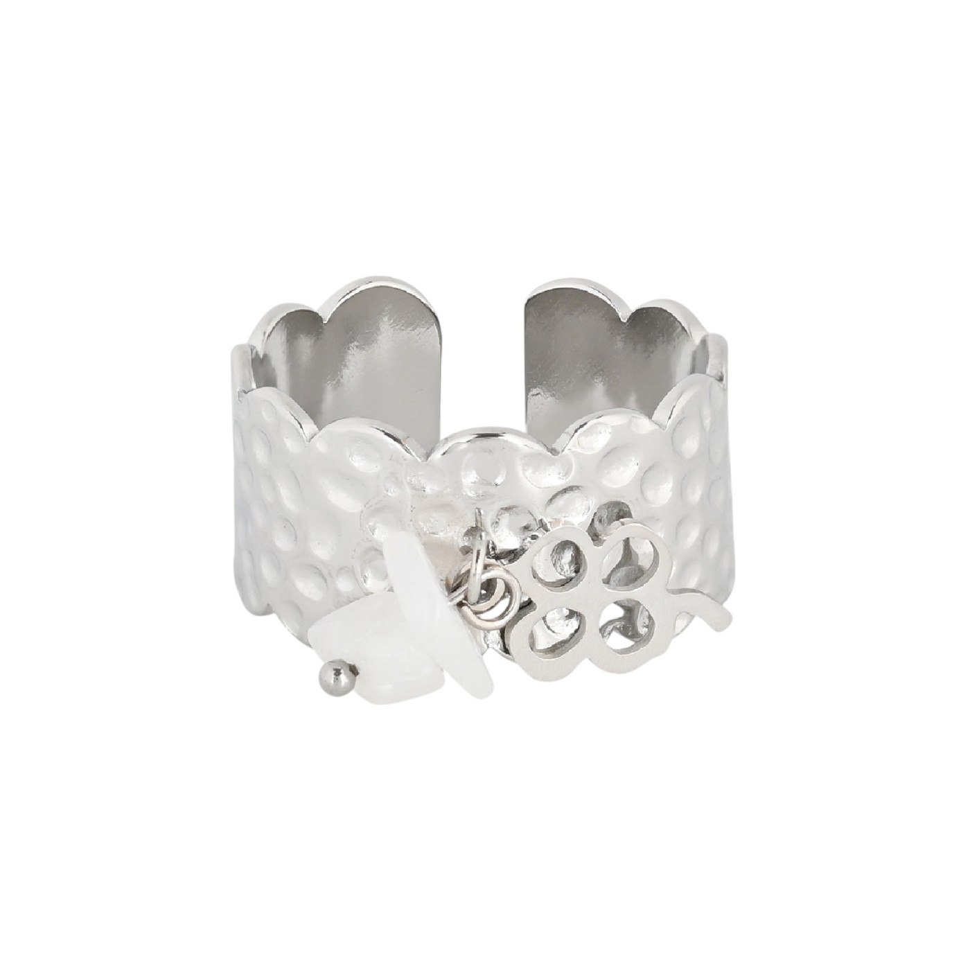 Bague réglable acier trèfle GB