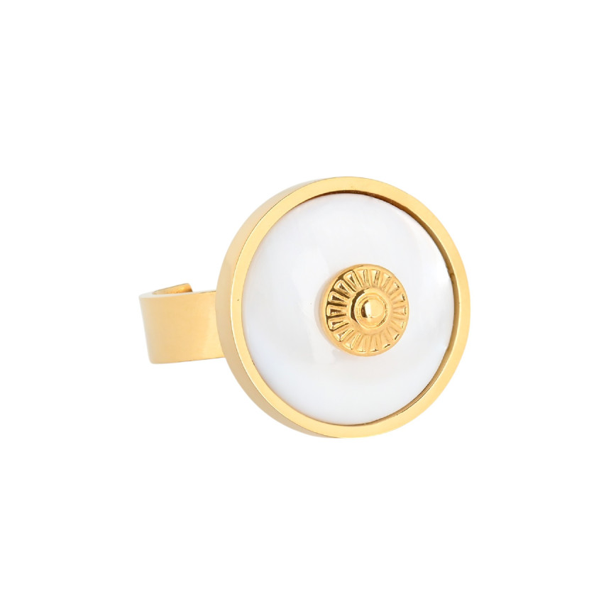 Anello rotondo regolabile in acciaio con madreperla GB
