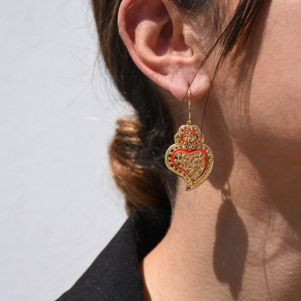 Pendientes semi joya coração de viana grande GB