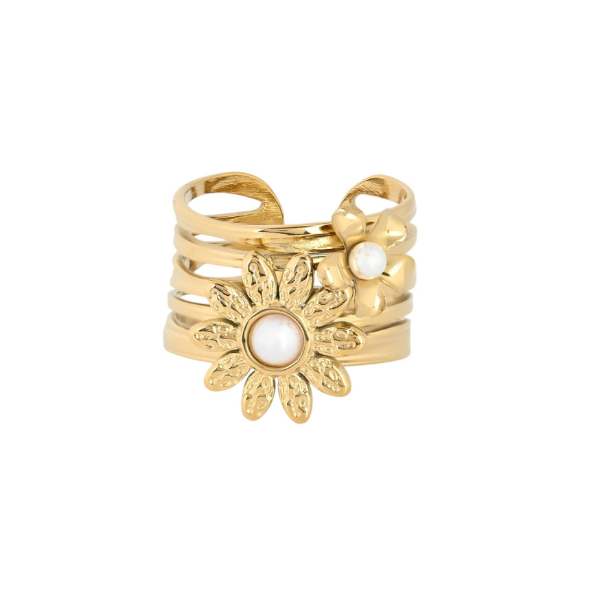 Bague réglable acier fleurs GB