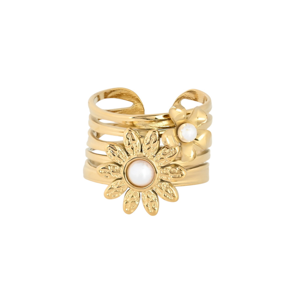 Anillo ajustable acero flores GB