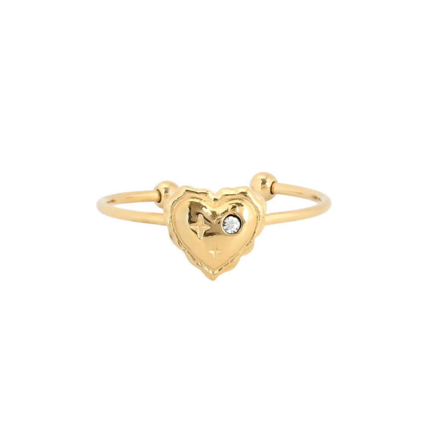 Steel adjustable ring heart and brilliant GB