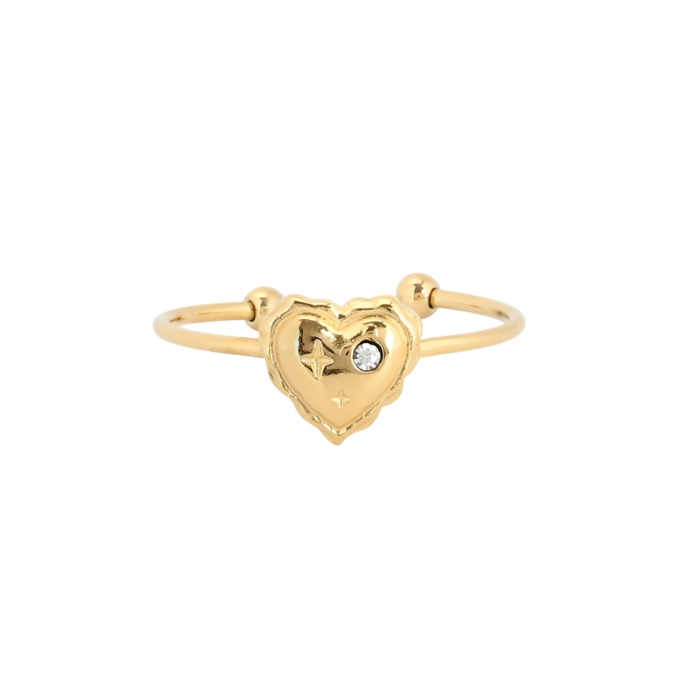 Steel adjustable ring heart and brilliant GB