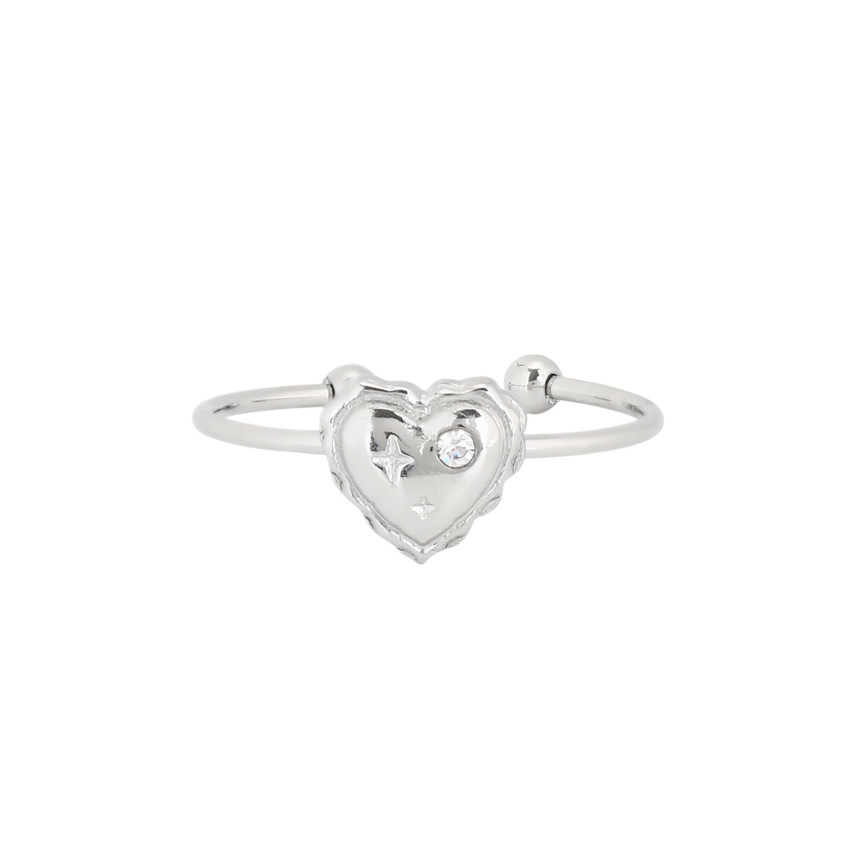 Steel adjustable ring heart and brilliant GB