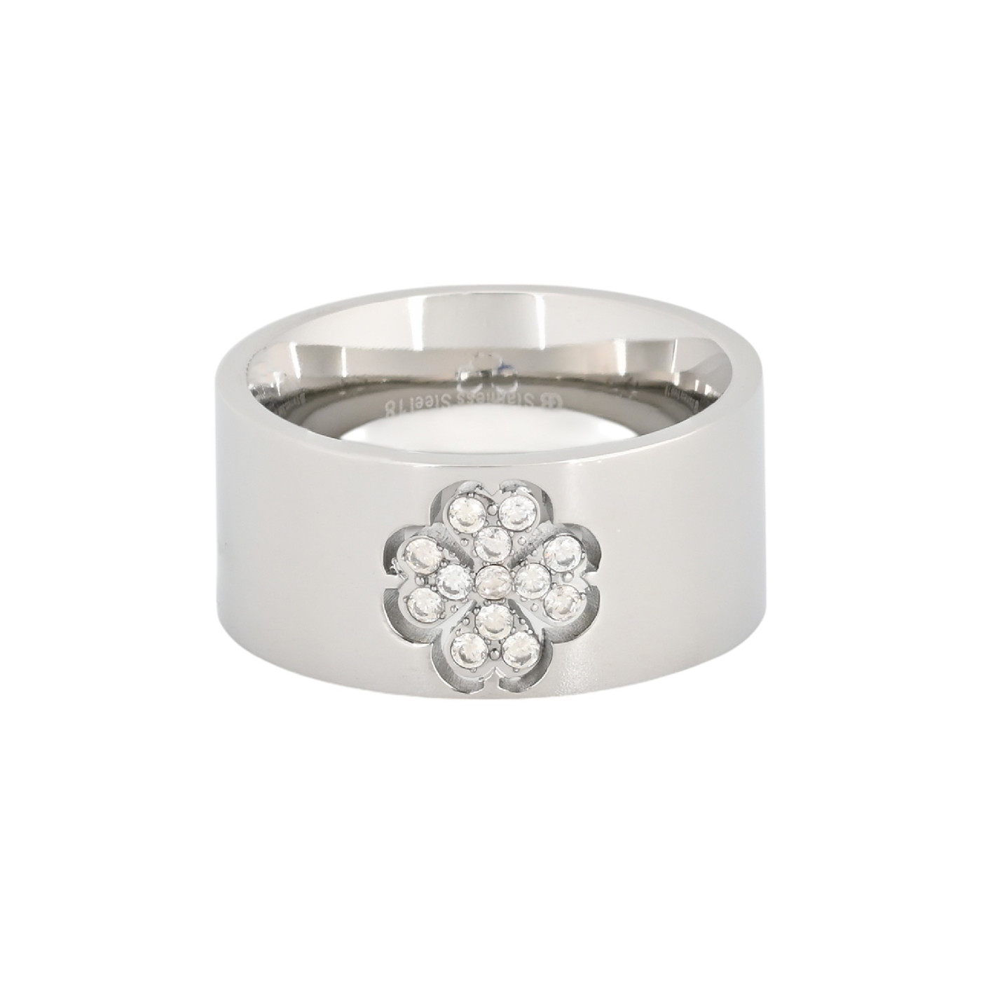 Bague acier épais trèfle GB