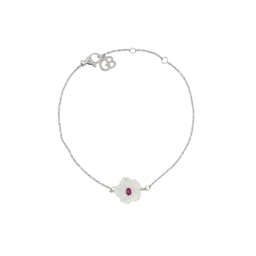 Bracelet en acier nacre fleur rouge GB
