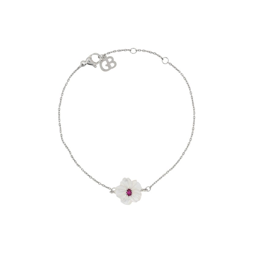 Bracciale in acciaio madreperla fiore rosso GB