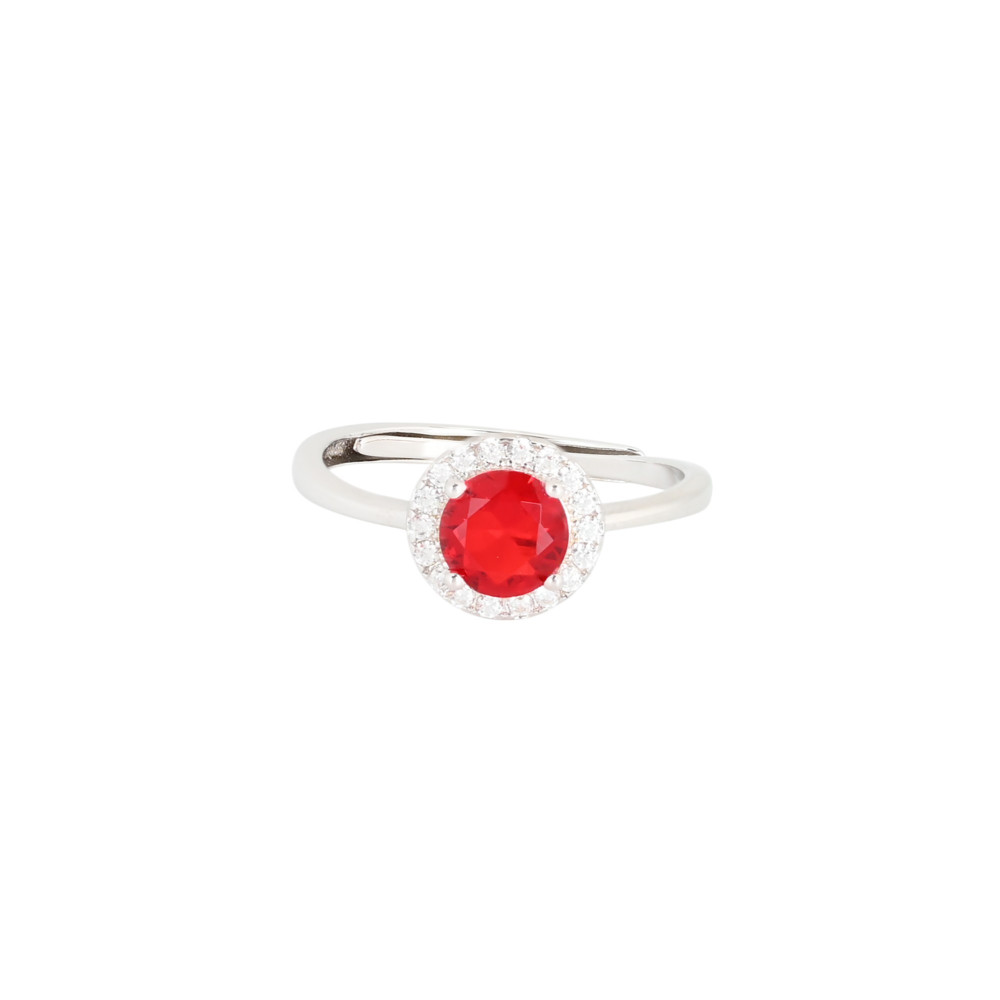 S925 adjustable ring round red GB