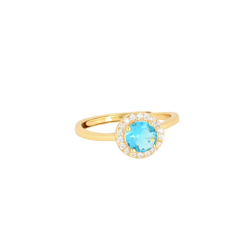 S925 adjustable ring round blue GB