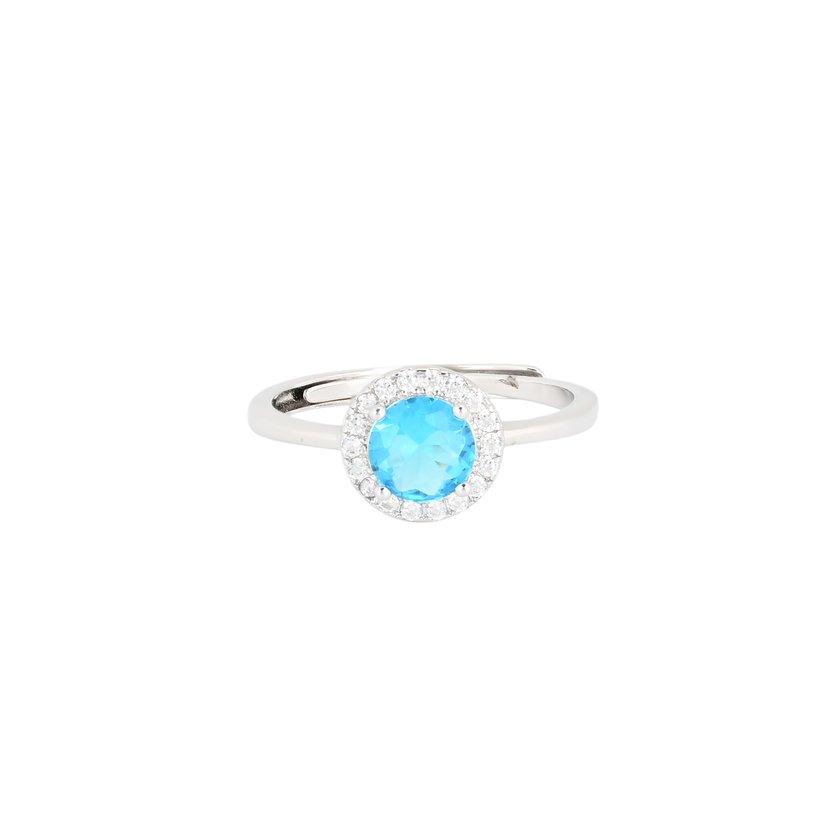 S925 adjustable ring round blue GB
