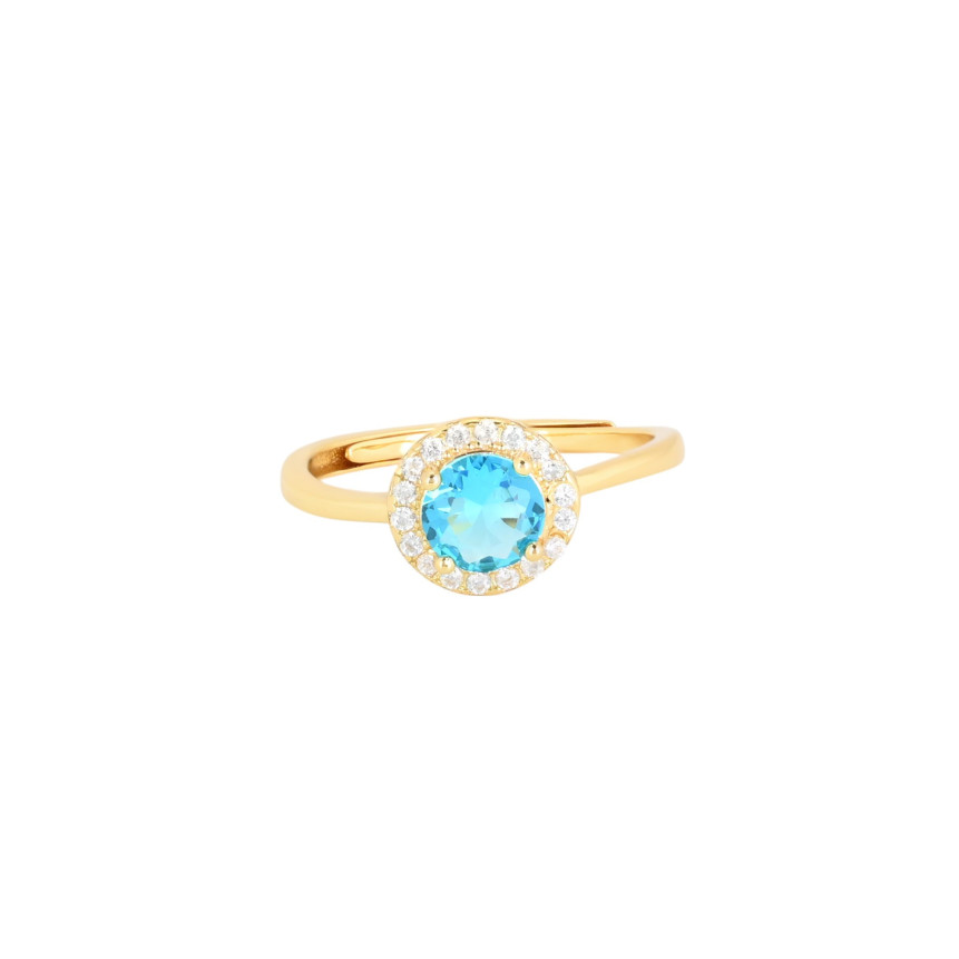 S925 adjustable ring round blue GB