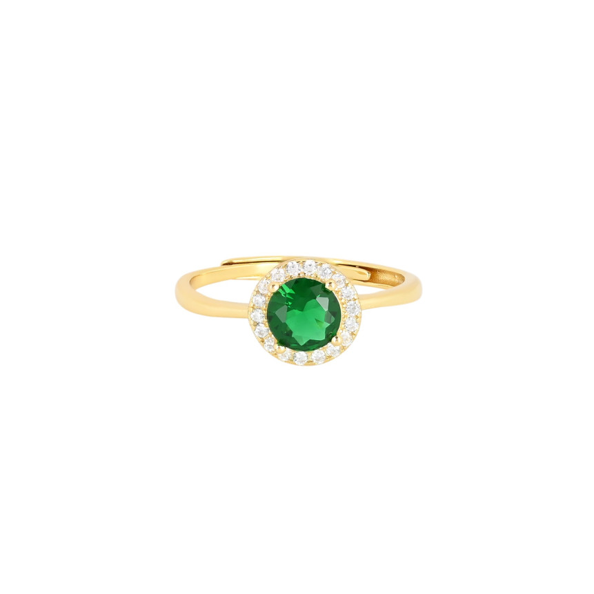 S925 adjustable ring round green GB