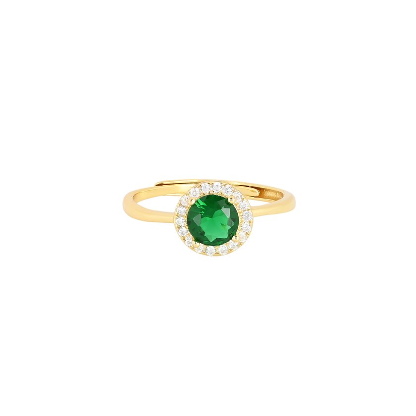 S925 adjustable ring round green GB