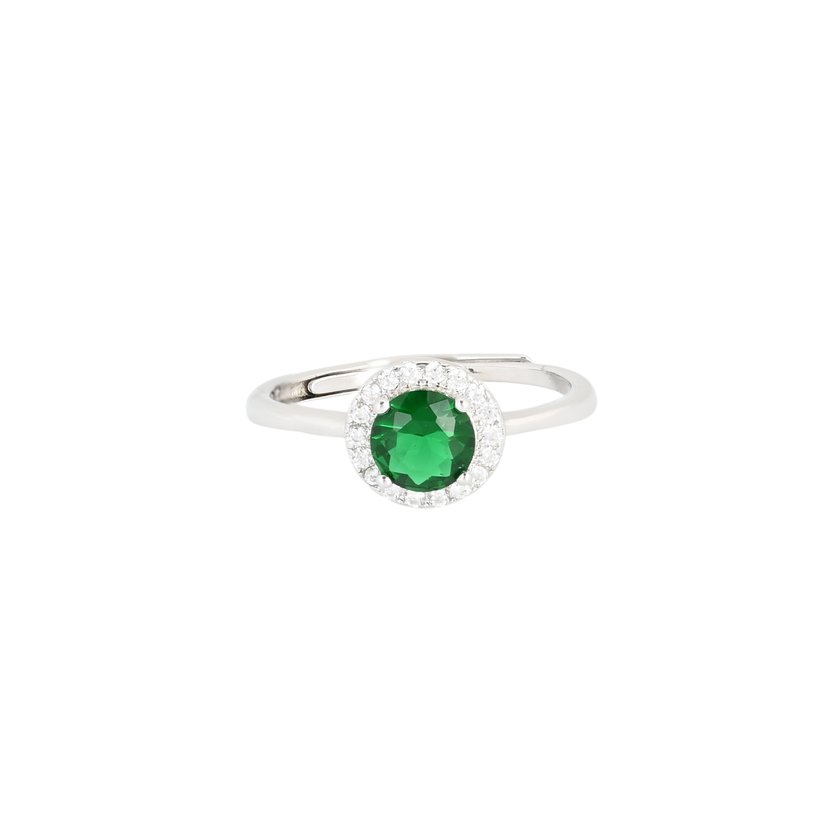 S925 adjustable ring round green GB