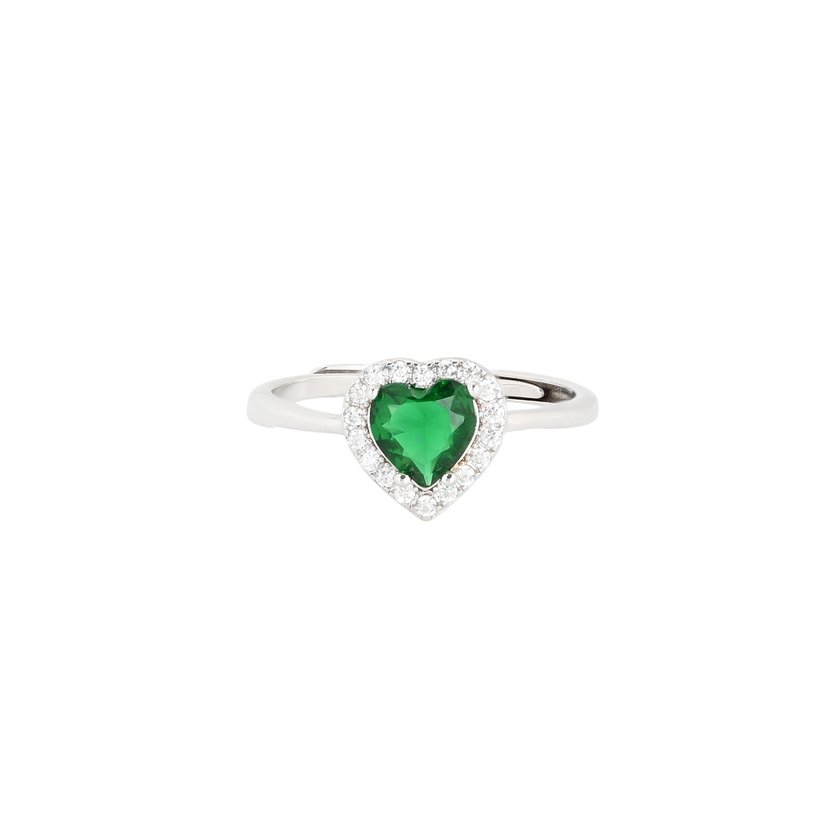 S925 adjustable ring heart green GB