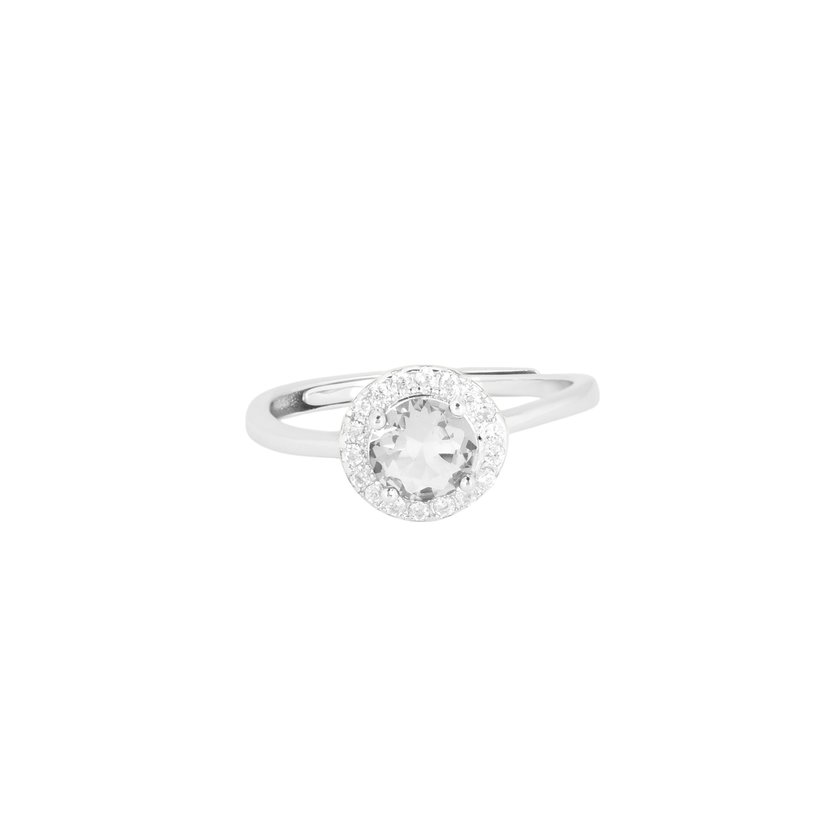 S925 adjustable ring round transparent GB