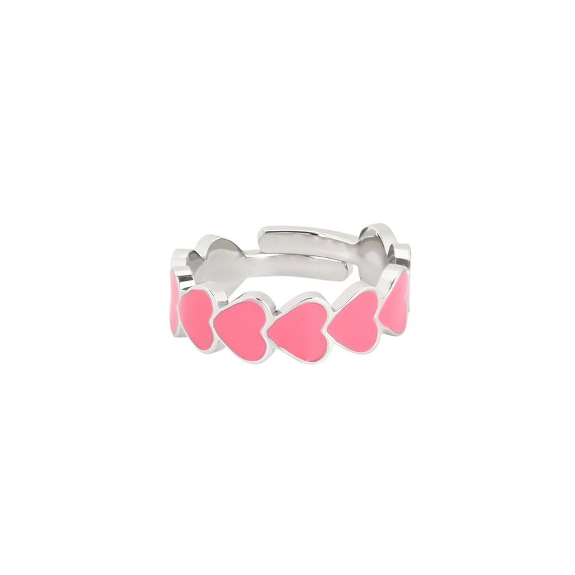 Adjustable ring steel hearts pink GB