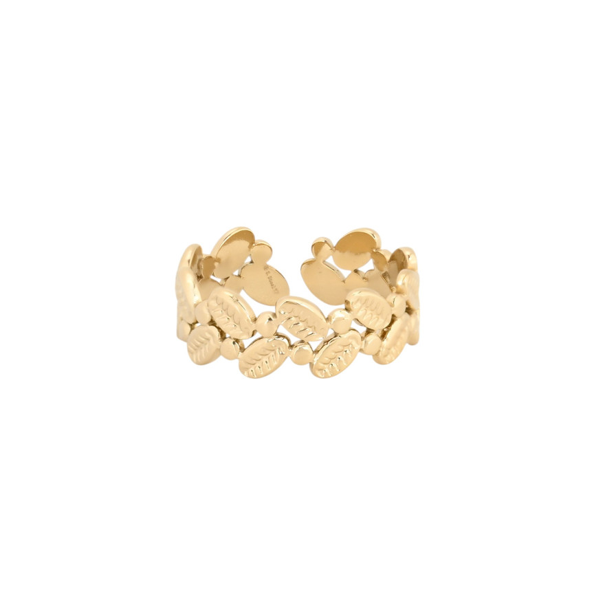 Anello regolabile acciaio foglie GB