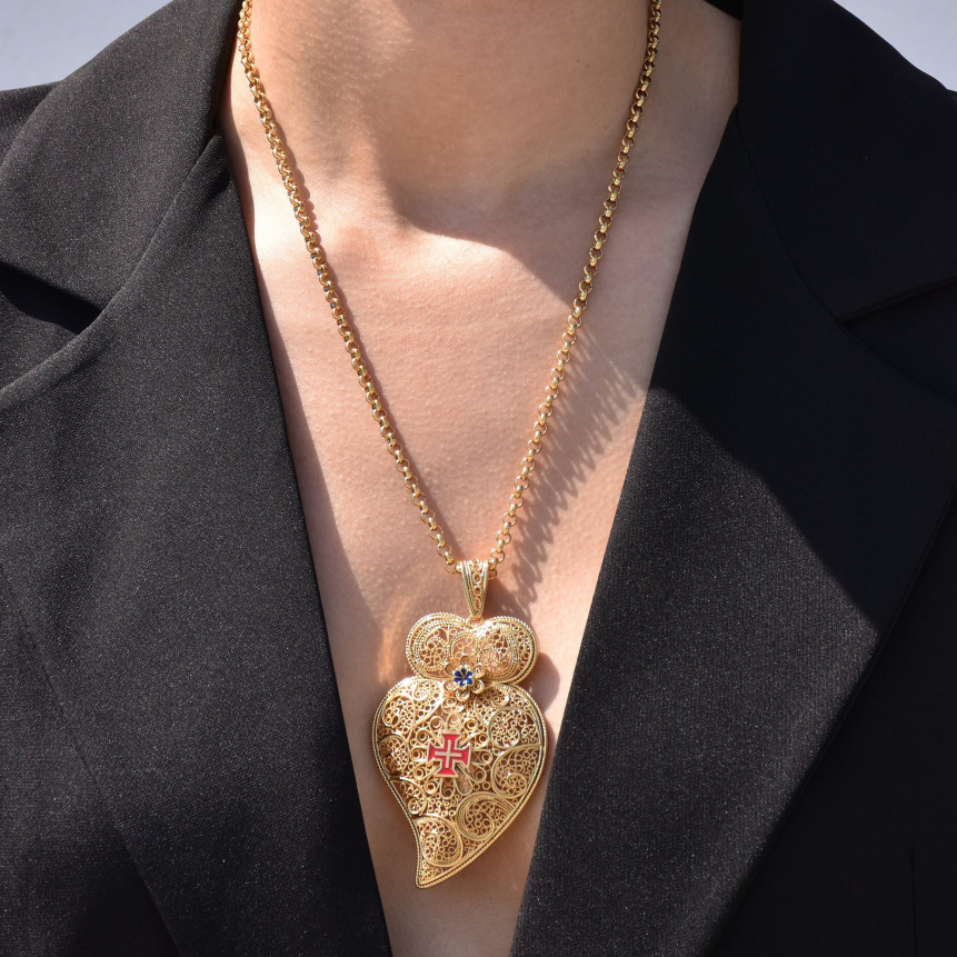 Collier traditionnel coração de viana avec croix GB