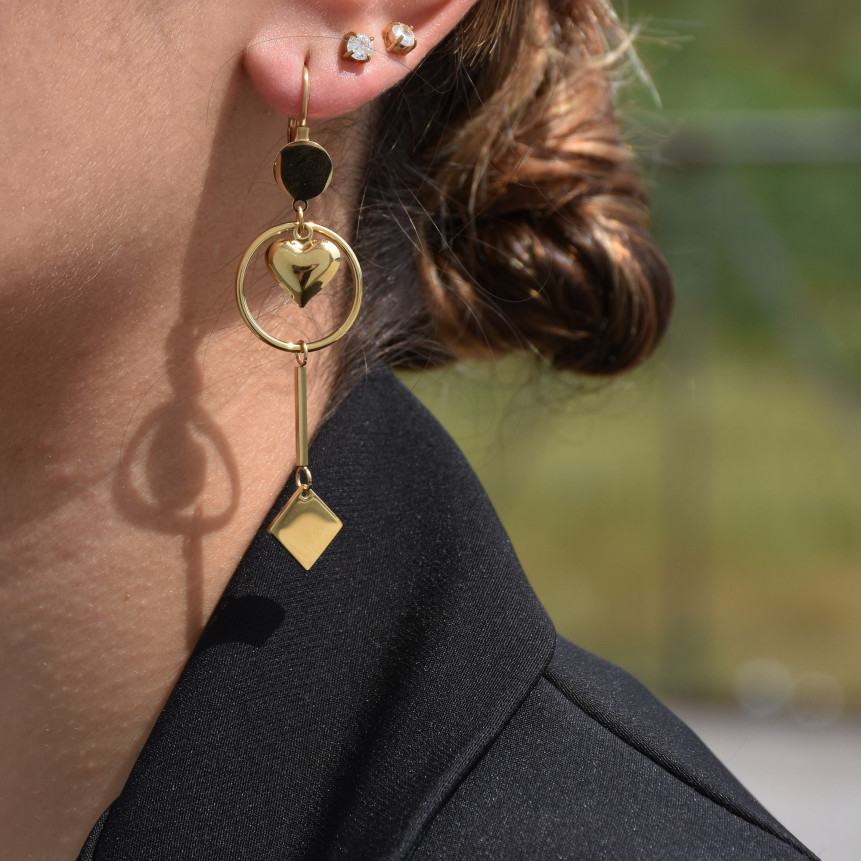 Boucles d\'oreilles acier suspendu avec cercle et coeur GB