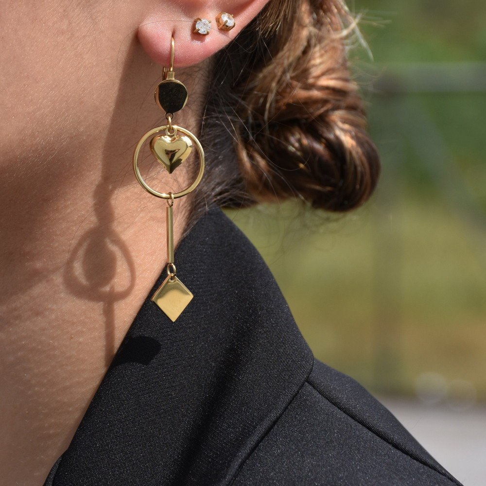 Steel earrings with circle and heart pending GB