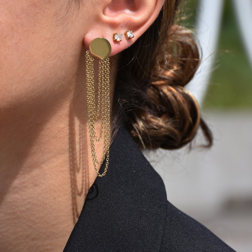 Steel earrings long chain and circle GB