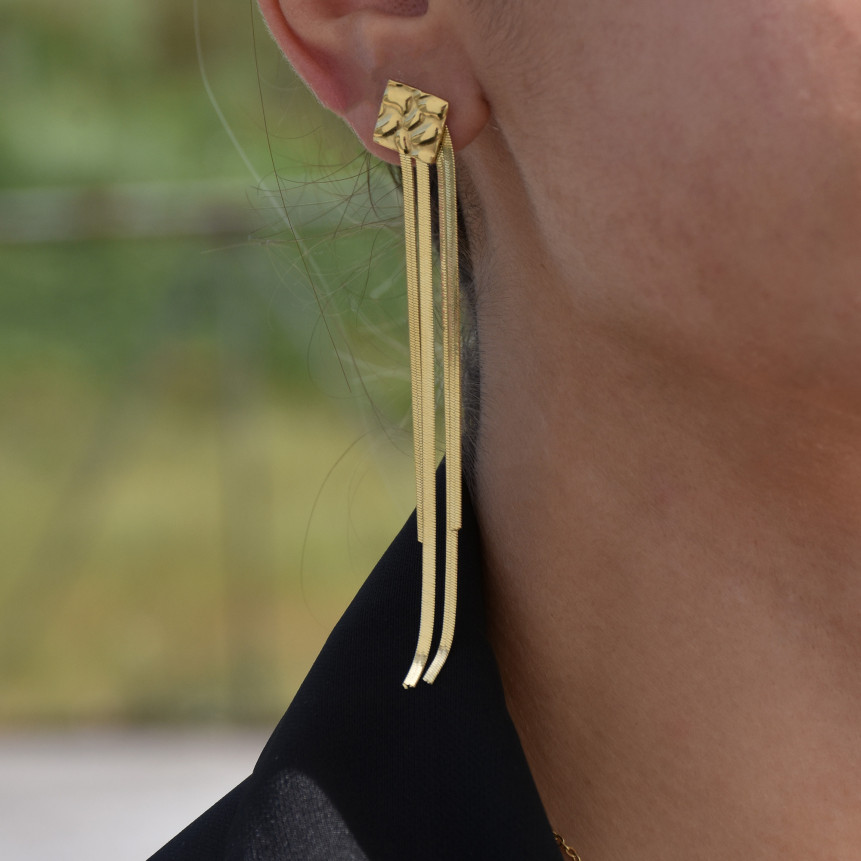 Boucles d\'oreilles acier long avec frange GB