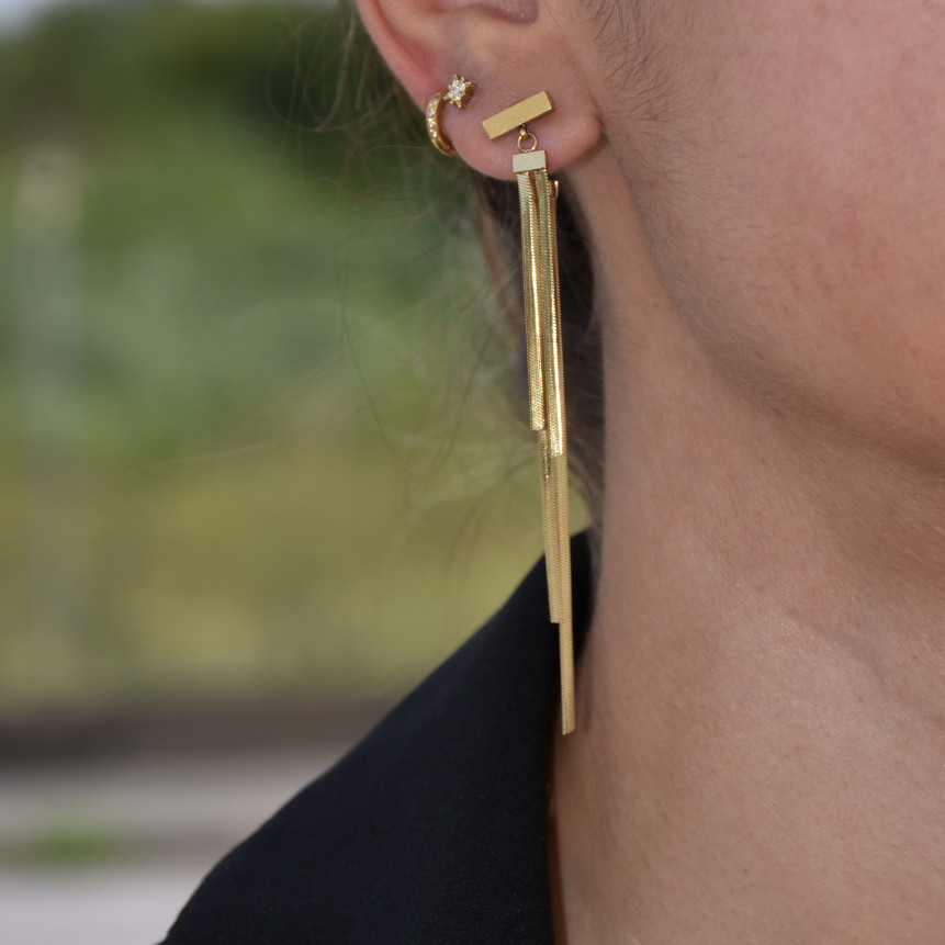 Boucles d\'oreilles en acier long avec frange GB