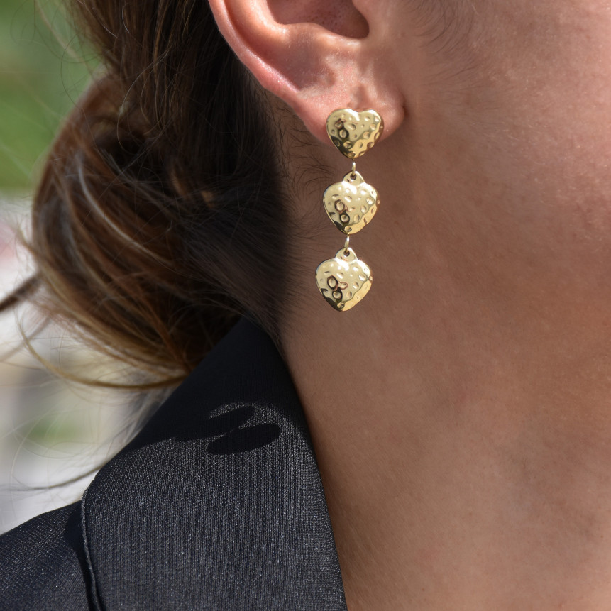 Boucles d\'oreilles acier suspendu cœurs GB