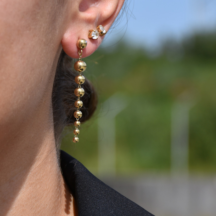 Boucles d\'oreilles en acier long boules GB