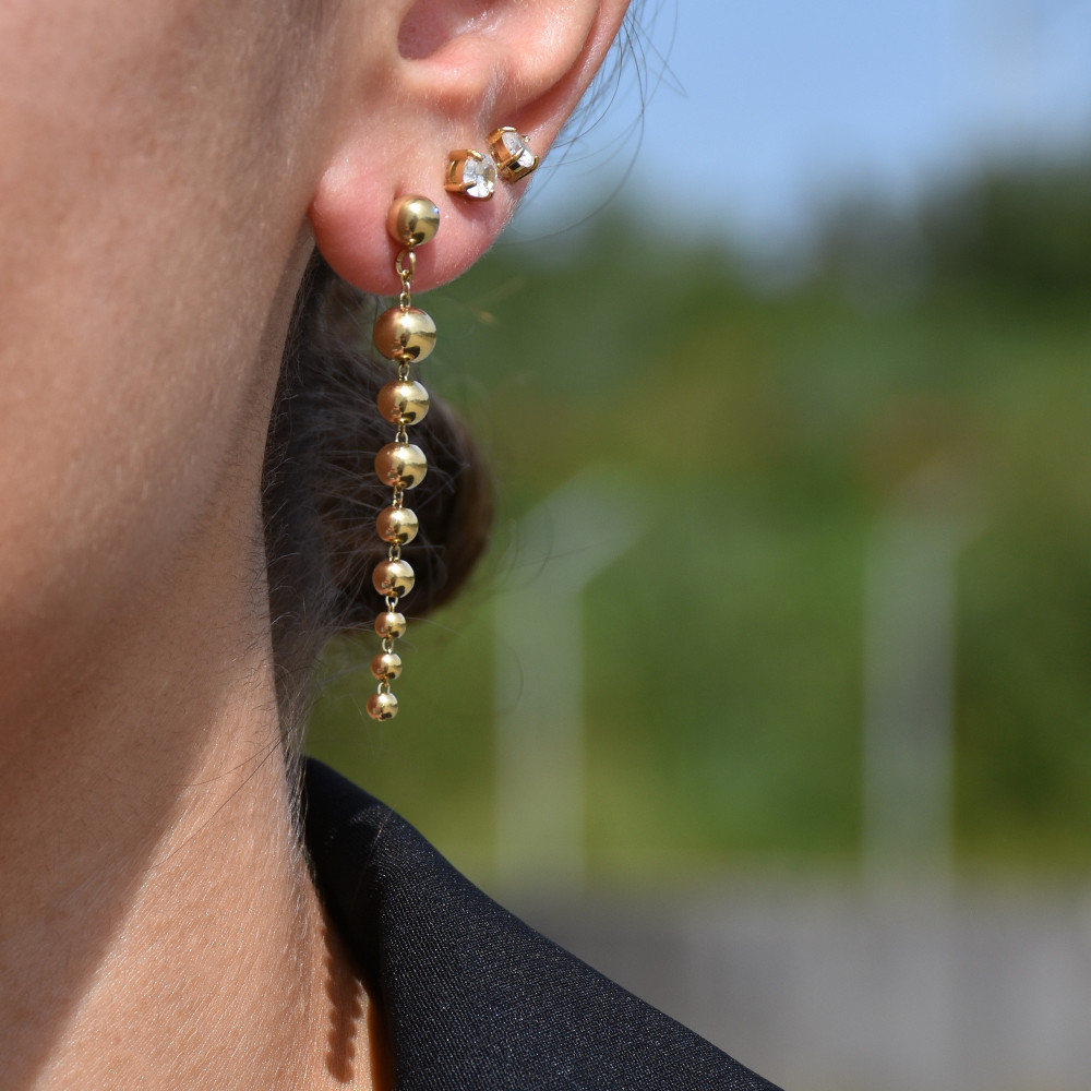 Boucles d\'oreilles en acier long boules GB
