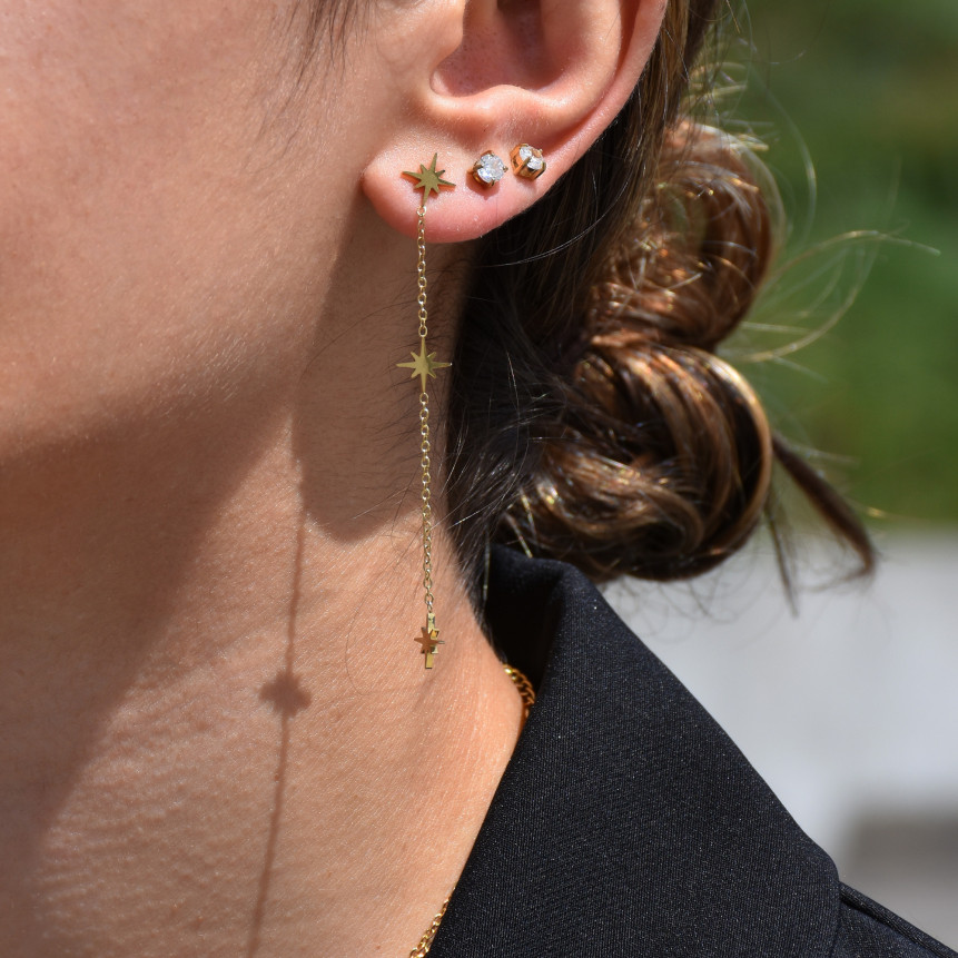 Boucles d\'oreilles en acier long étoiles GB