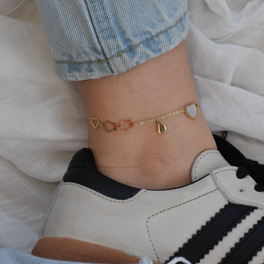 Bracciale piede in acciaio cuori GB