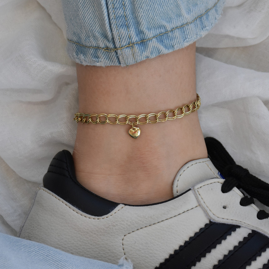 Pulseira de pé aço pendente de coração GB