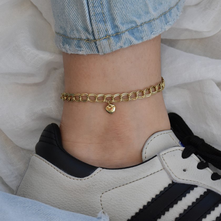 Pulseira de pé aço pendente de coração GB