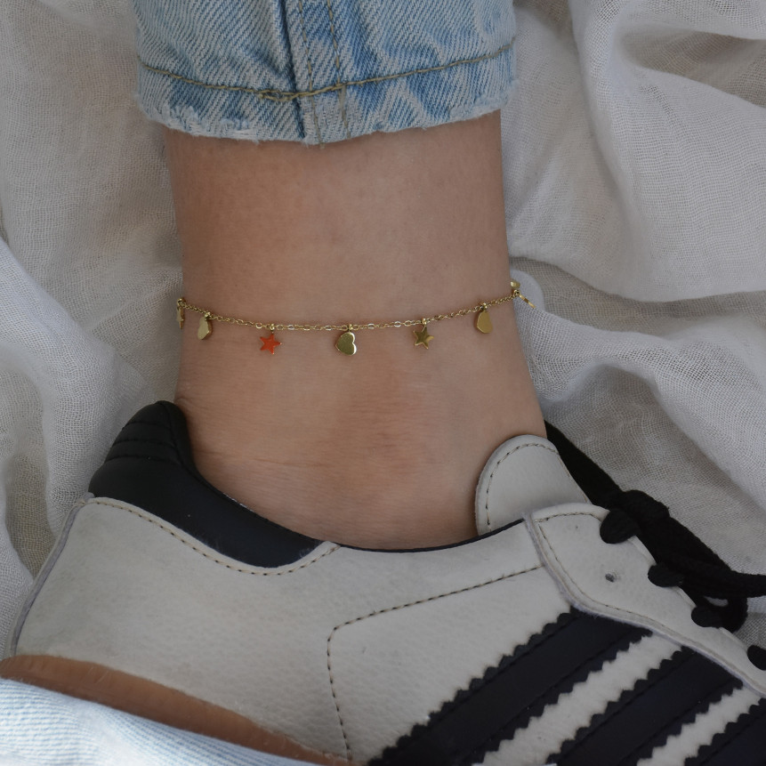 Pulseira de pé aço com pendentes estrelas GB