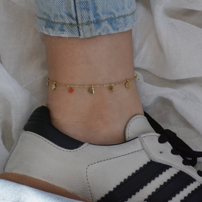 Pulseira de pé aço com pendentes estrelas GB
