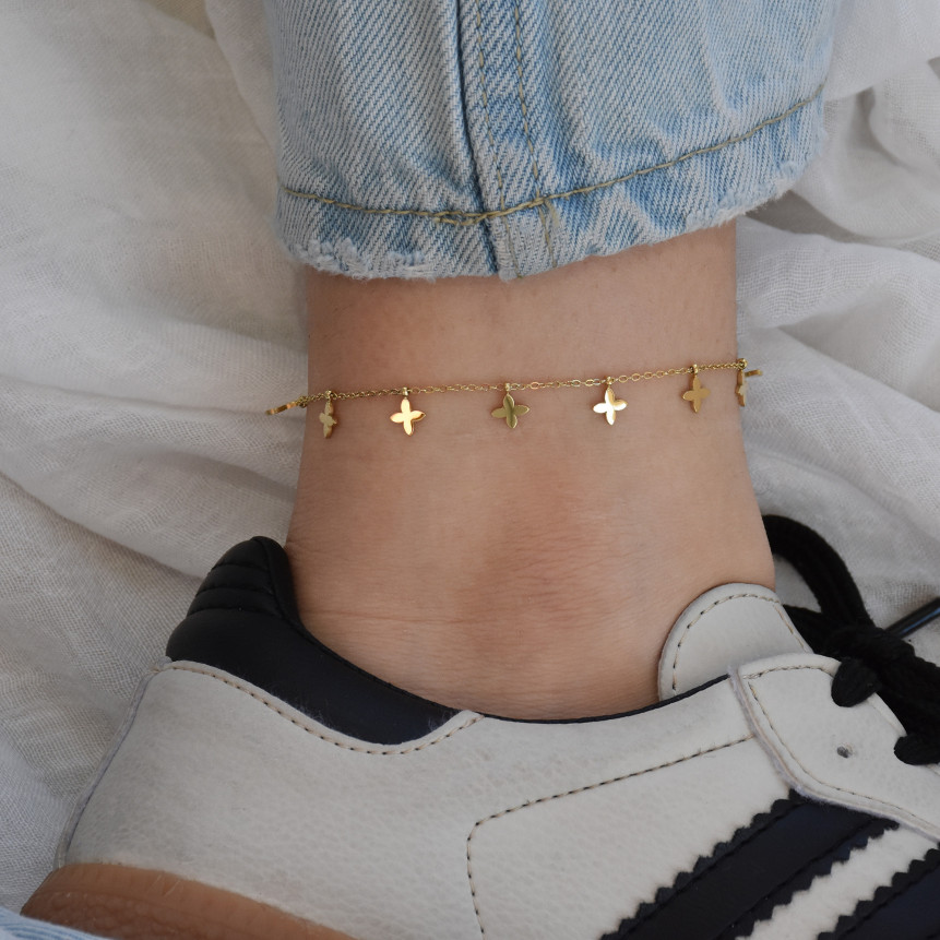 Bracciale piede acciaio con pendenti fiore GB