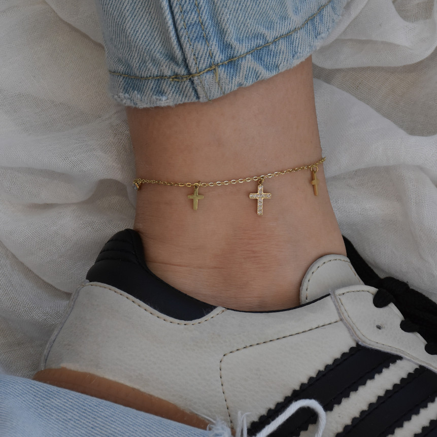 Steel foot bracelet cross GB