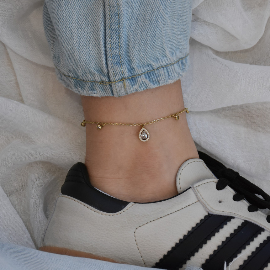 Steel foot bracelet brilliant oval GB