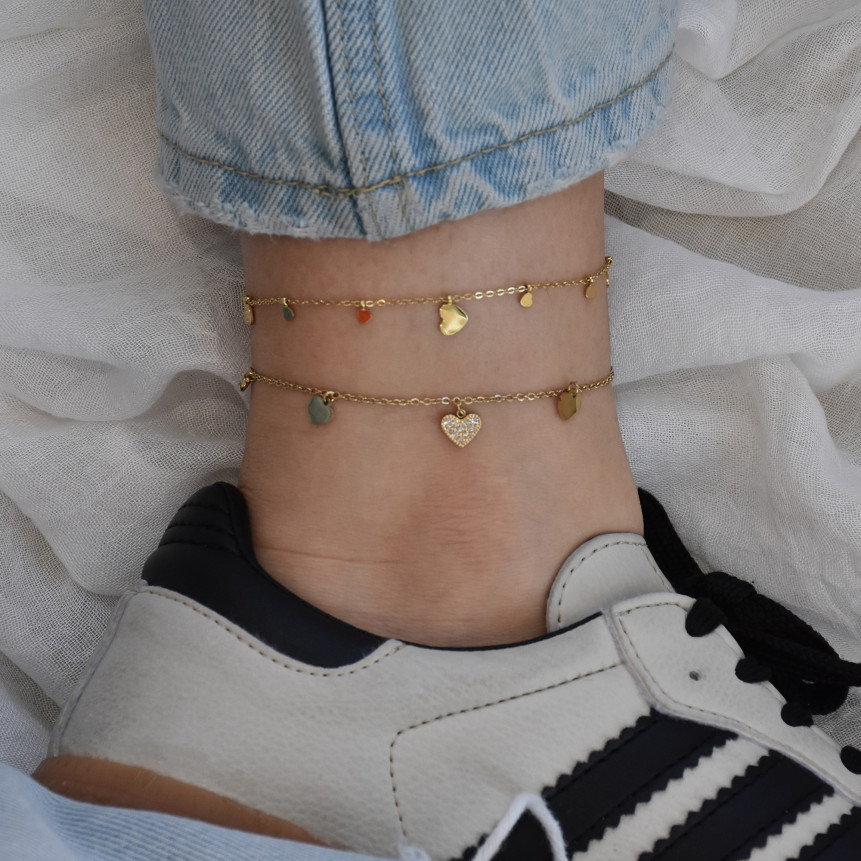 Pulseira de pé aço corações GB
