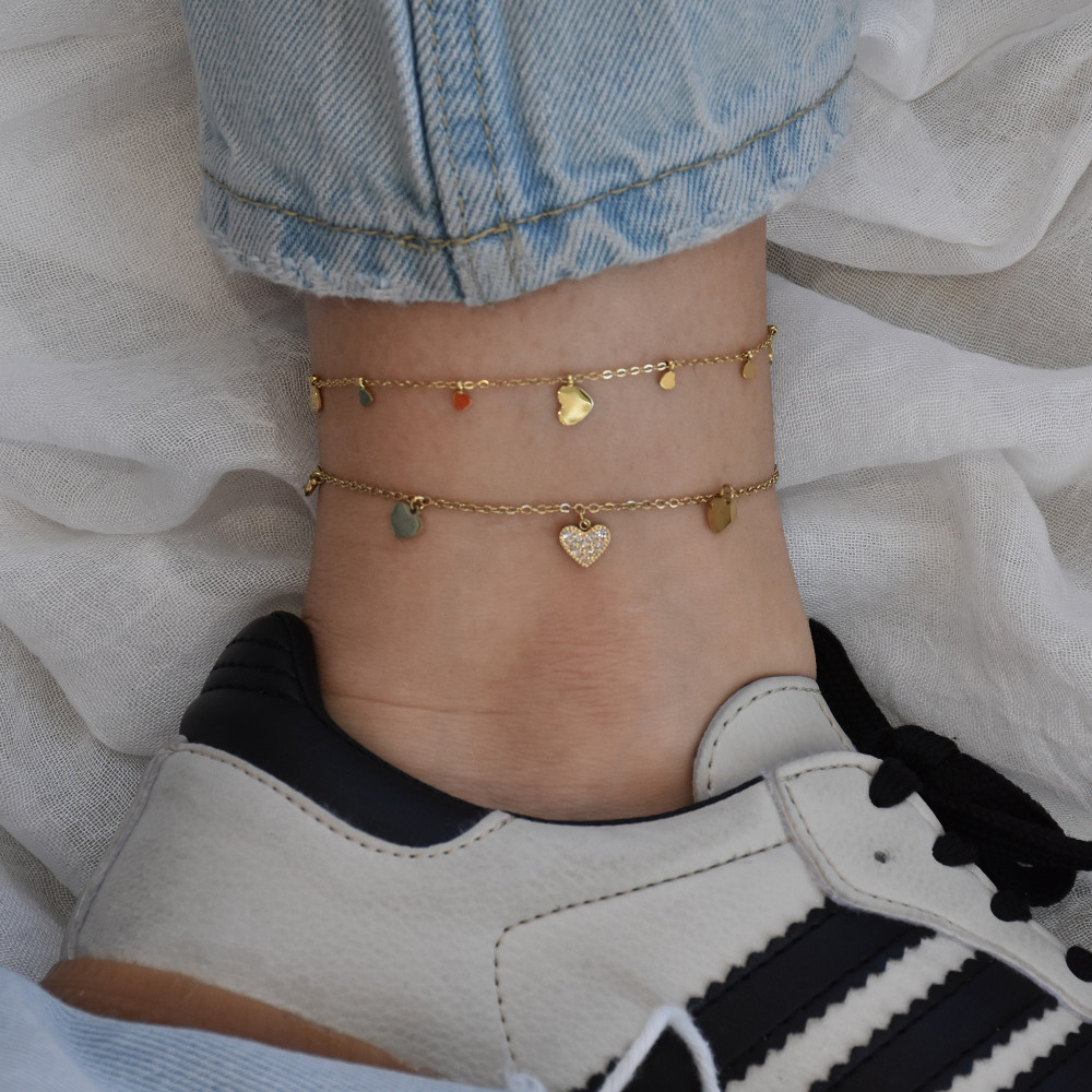 Pulseira de pé aço corações GB