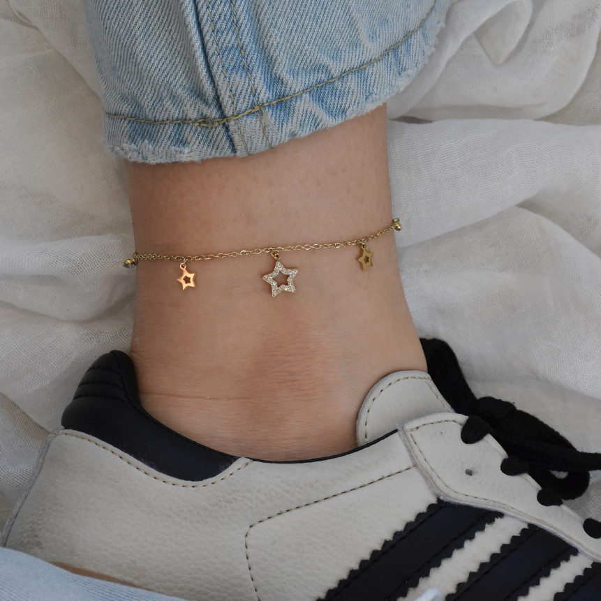 Pulseira de pé aço estrelas GB