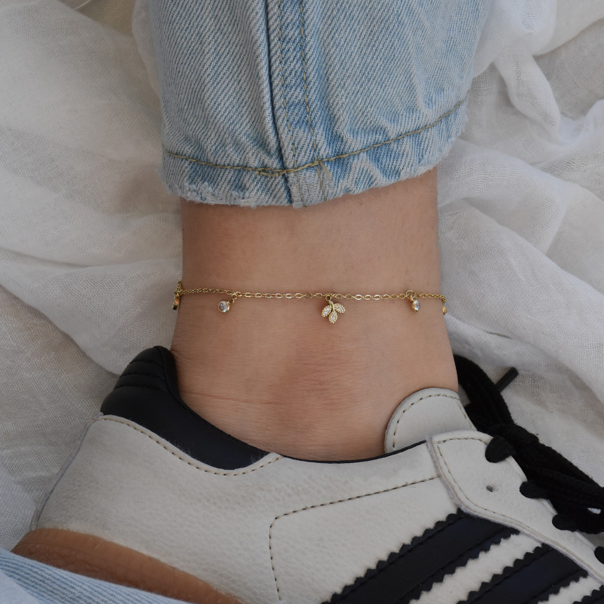 Bracciale piede acciaio foglie GB