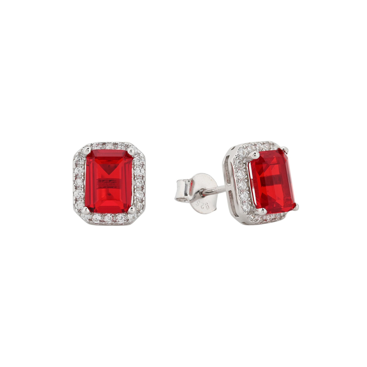 Boucles d\'oreilles S925 rectangulaire rouge GB