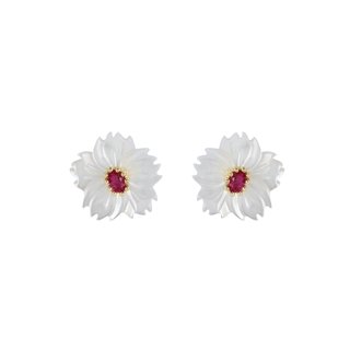 Boucles d'oreilles en acier nacre fleur rouge GB