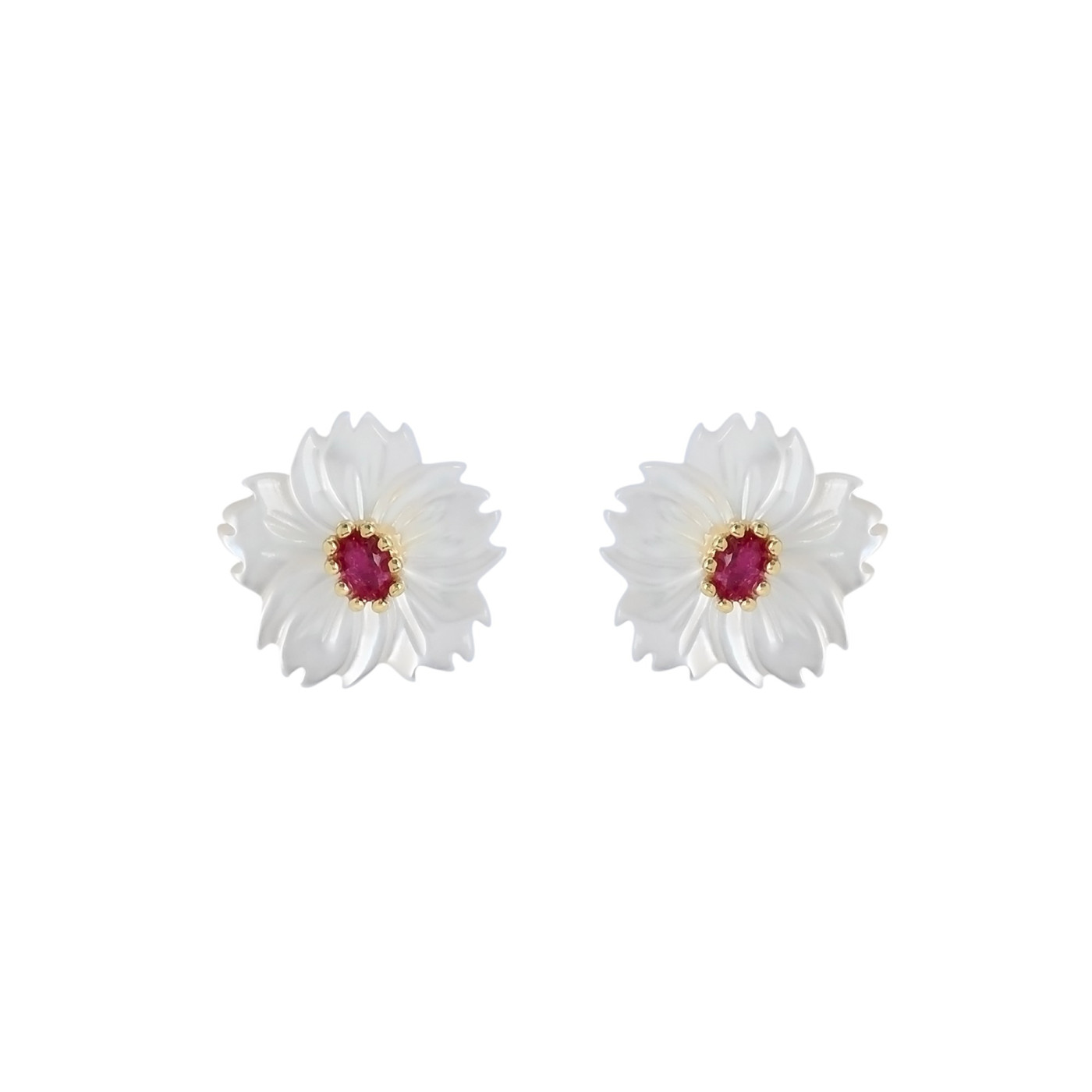 Orecchini in acciaio madreperla fiore rosso GB