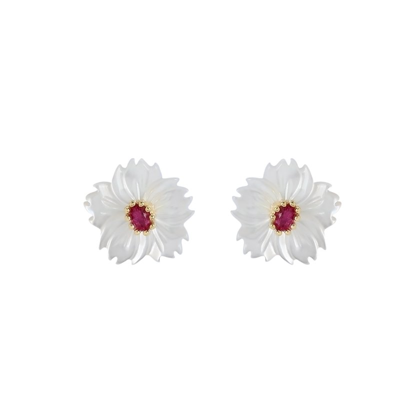 Boucles d'oreilles en acier nacre fleur rouge GB