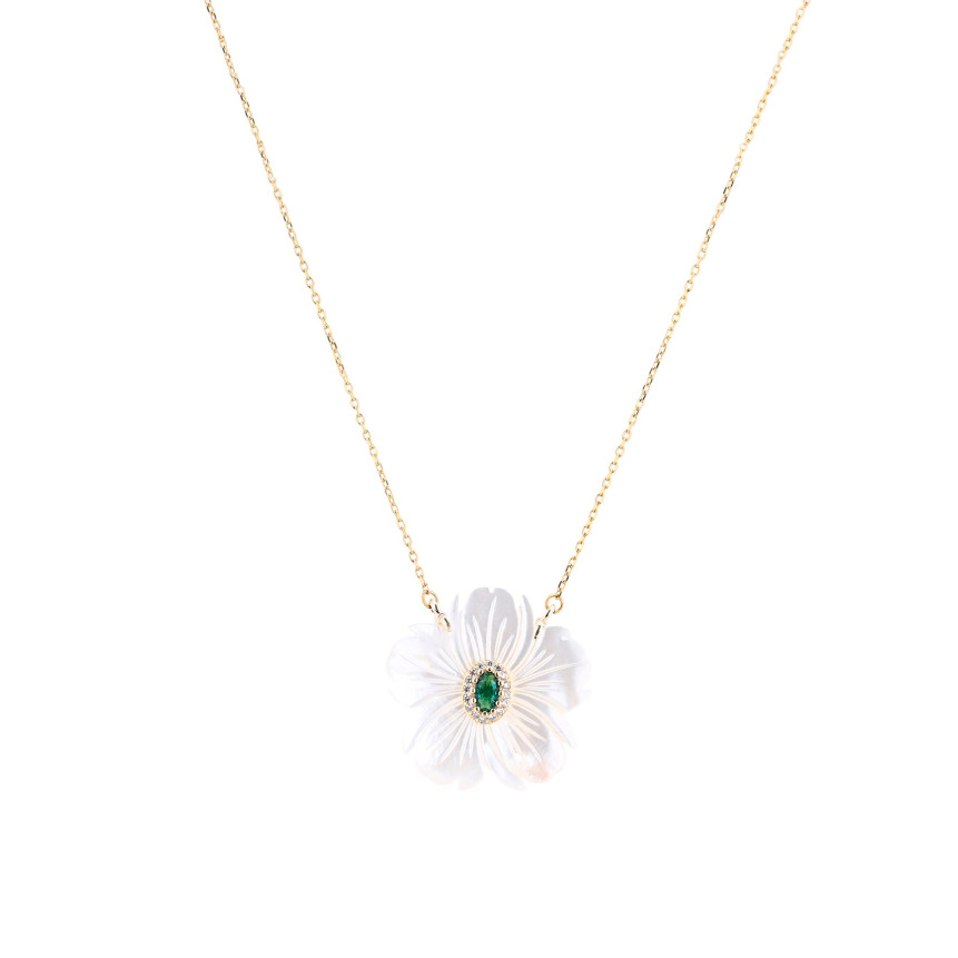 Steel necklace motherpearl flower green GB