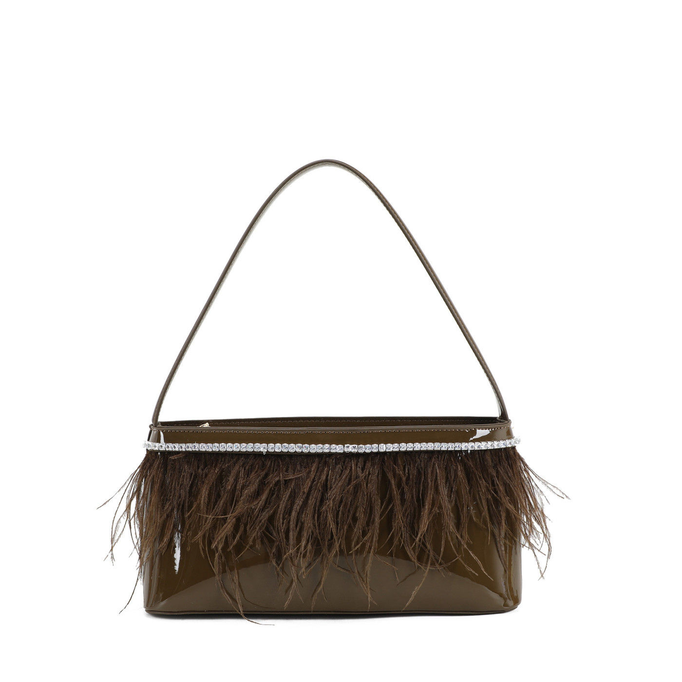 Borsa a tracolla in vernice e piume
